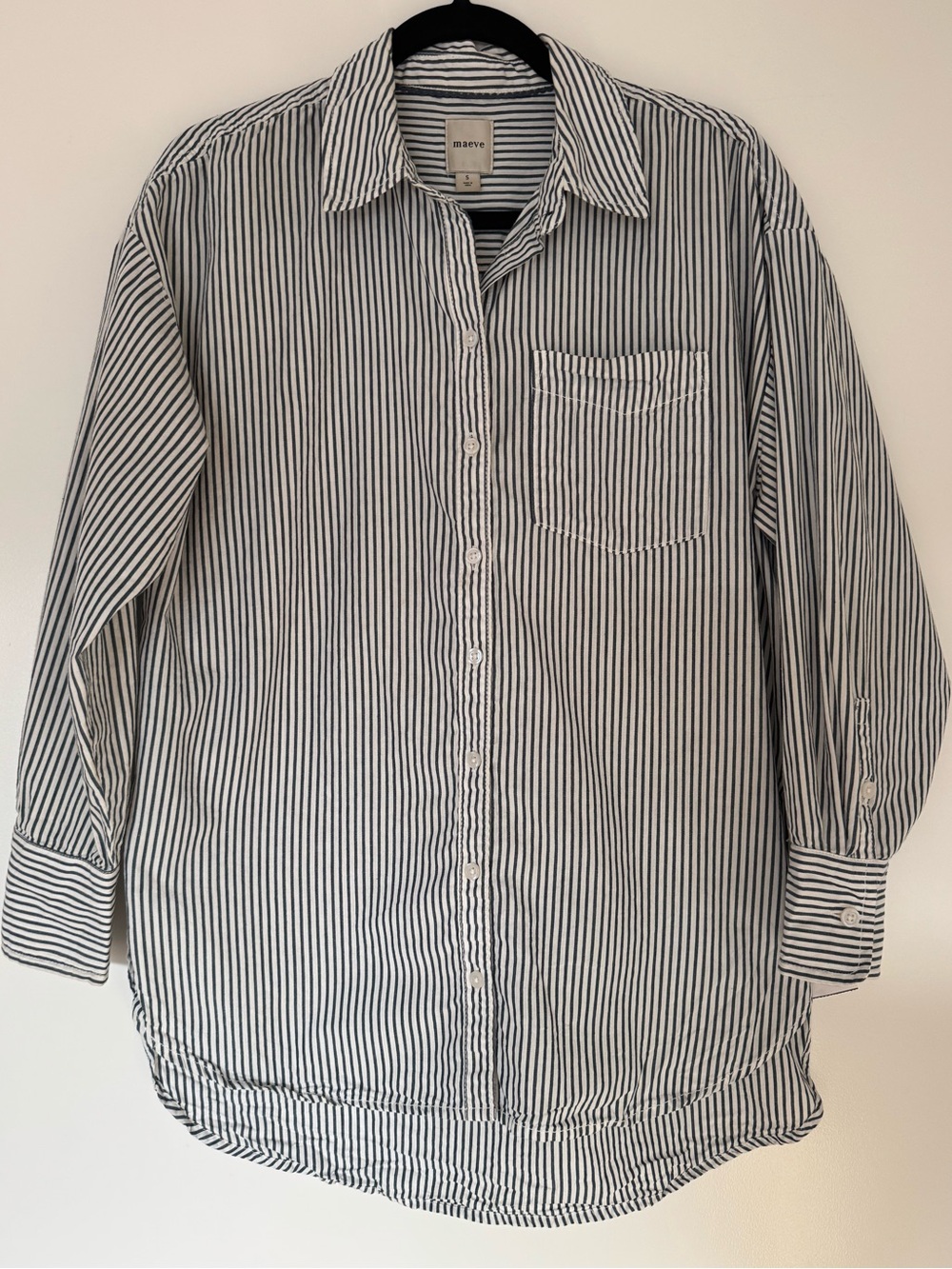 MAEVE Anthropologie Cotton White Blue Stripe Button Down Shirt Size Small